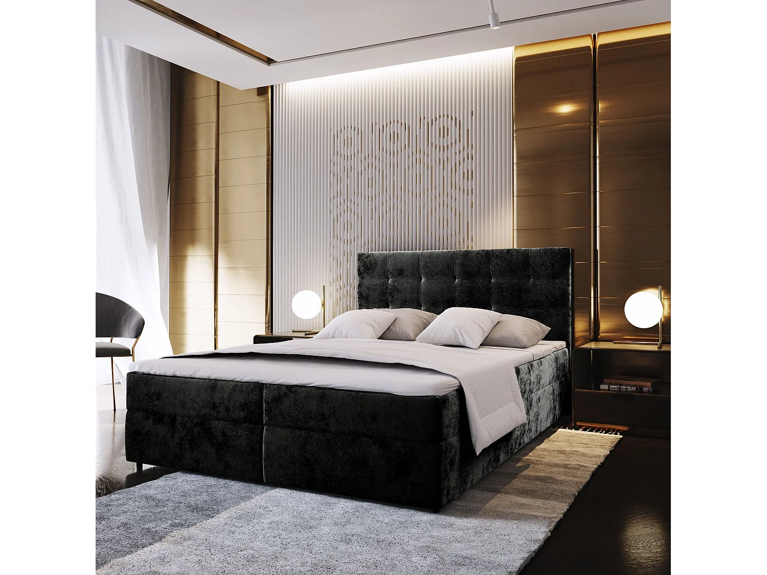 Boxspringbed GLOS 140x200 cm Set met hoofdbord, bedbodem en matras, Zwart