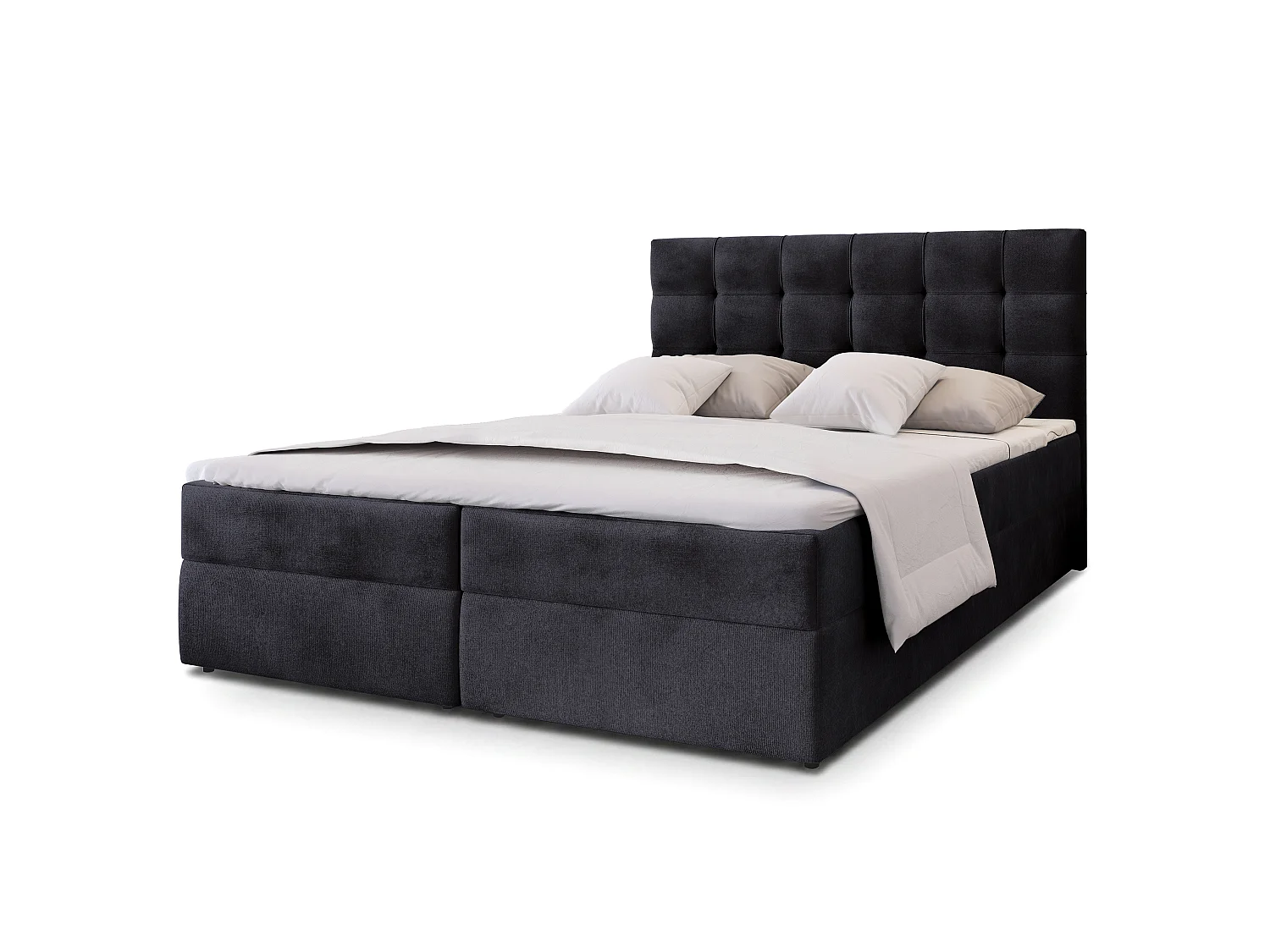 Lit continental GLOS, 140x200 cm, Tissu pelucheux, Noir