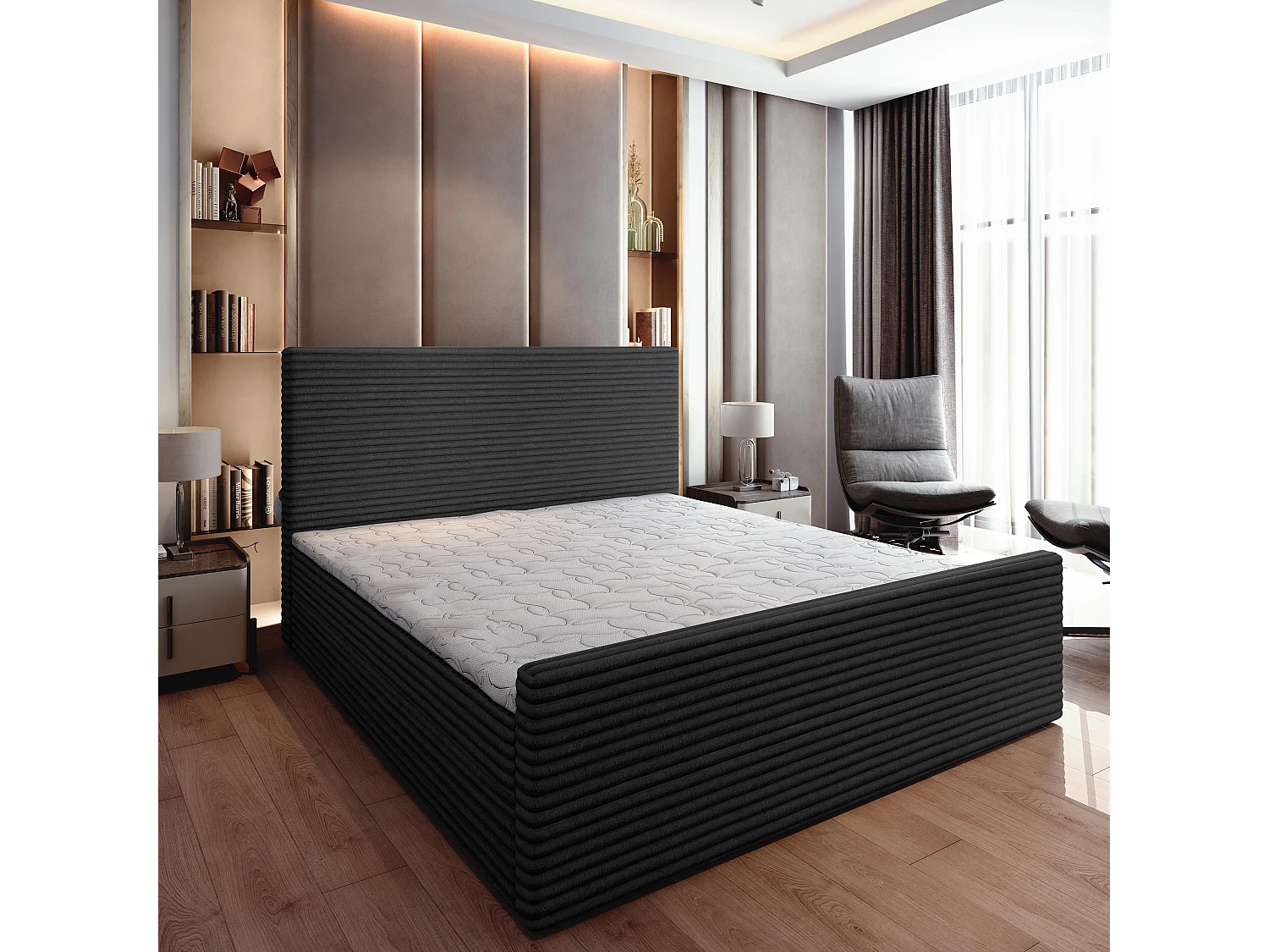Boxspringbed BRENTO 140x200 cm Set met hoofdbord, bedbodem en matras, Zwart