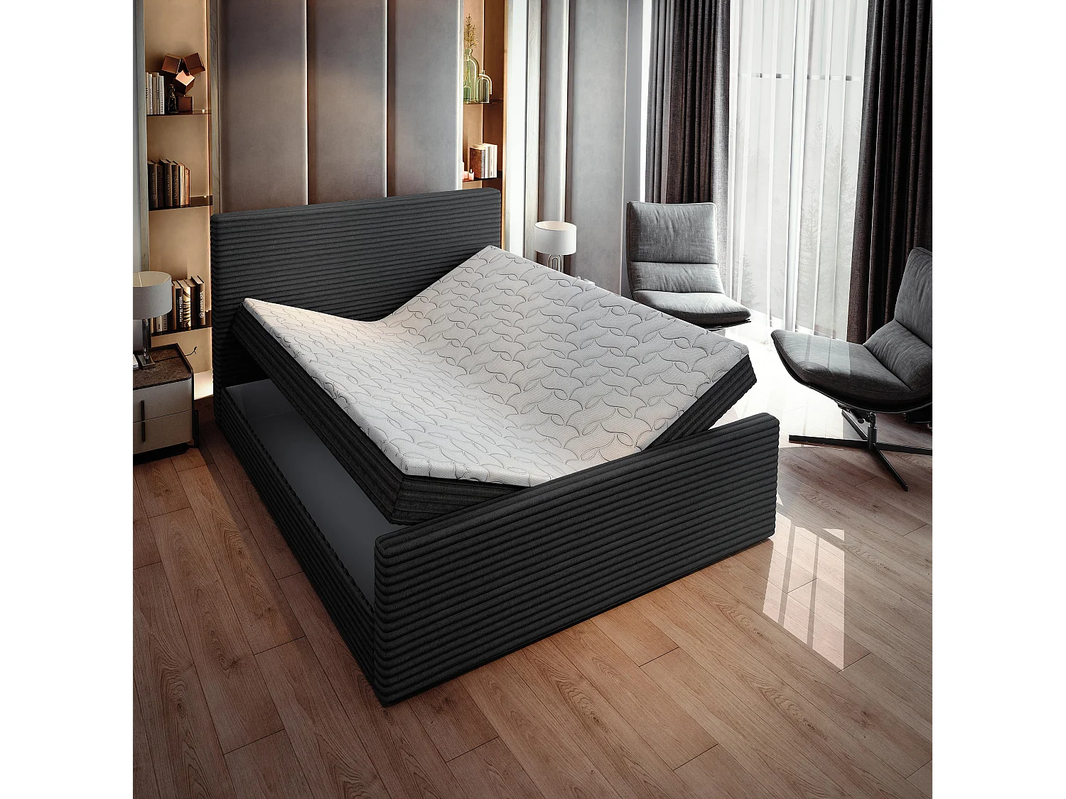 Boxspringbed BRENTO 140x200 cm Set met hoofdbord, bedbodem en matras, Zwart
