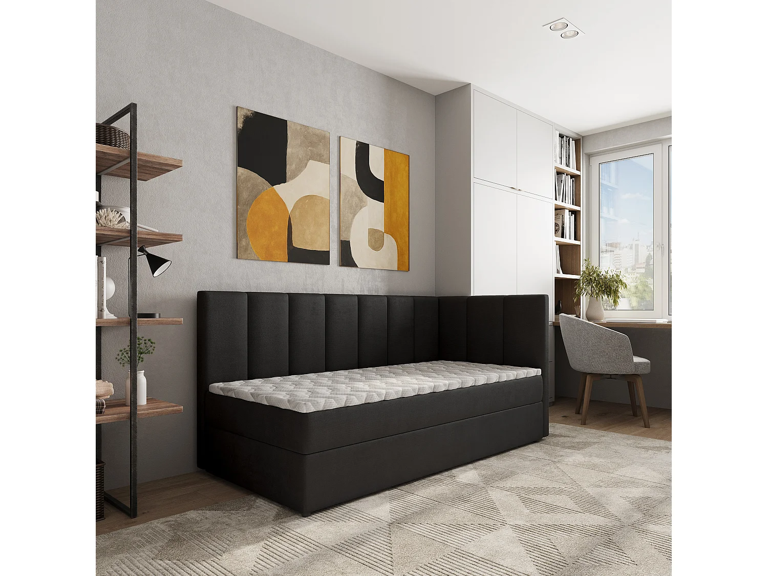 Boxspringbed BEVE 100x200 cm Set met hoofdbord, bedbodem en matras, Zwart