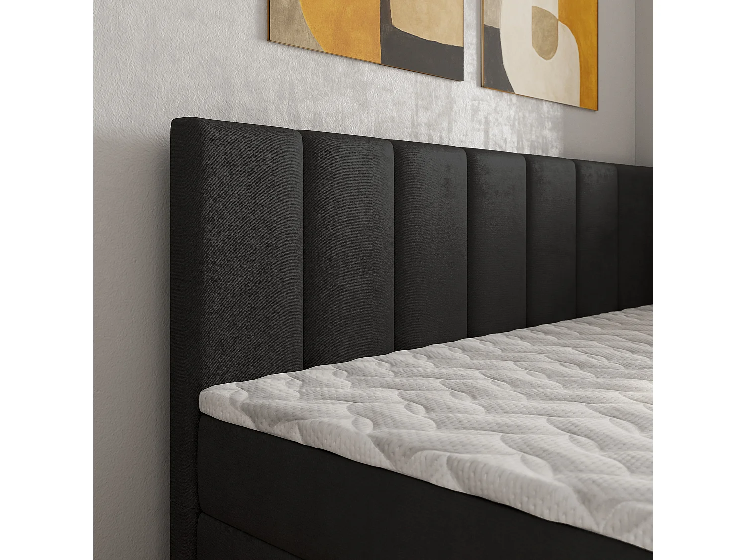 Boxspringbed BEVE 100x200 cm Set met hoofdbord, bedbodem en matras, Zwart