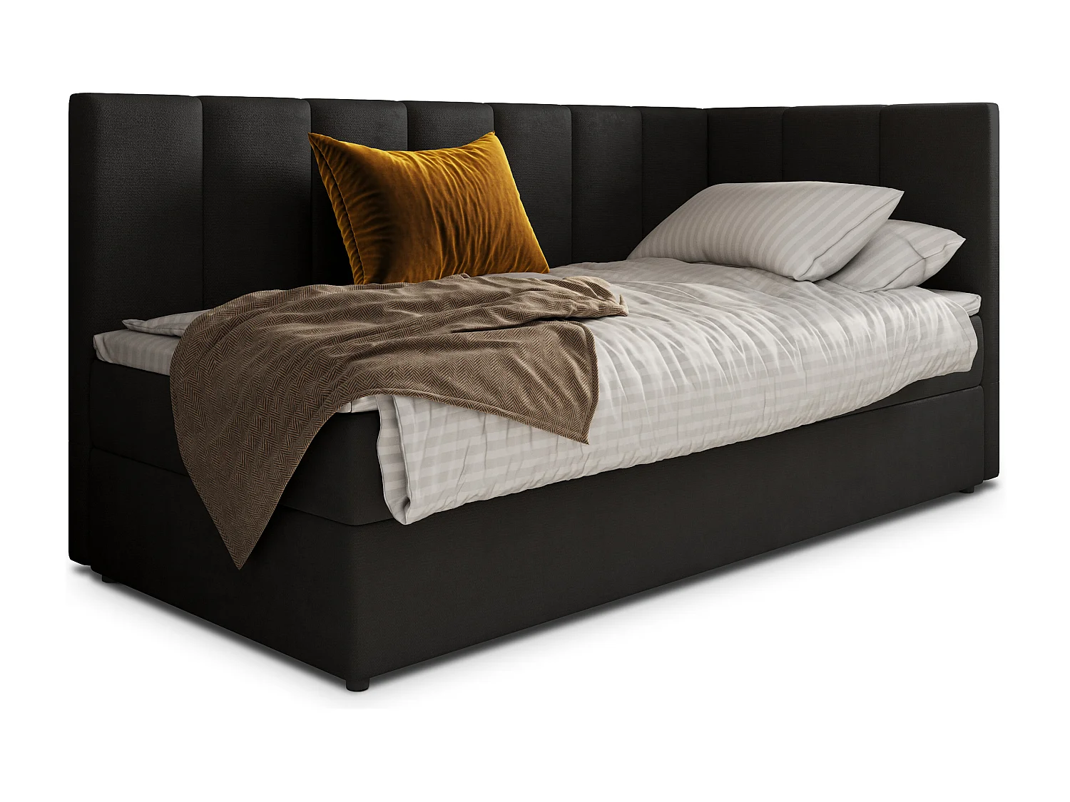 Boxspringbed BEVE 100x200 cm Set met hoofdbord, bedbodem en matras, Zwart