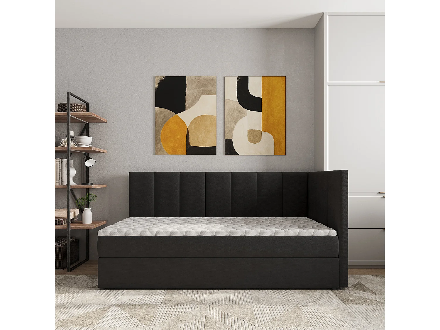 Boxspringbed BEVE 100x200 cm Set met hoofdbord, bedbodem en matras, Zwart
