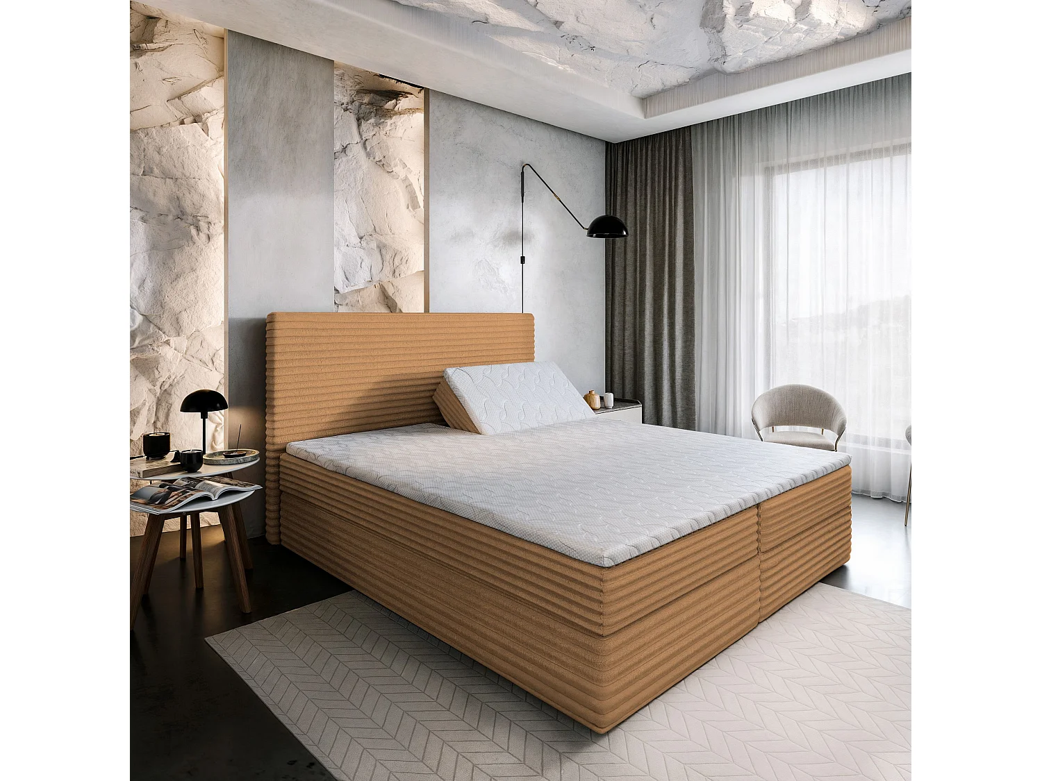Boxspringbed MILARA 180x200 cm Set met hoofdbord, bedbodem en matras, Bruin