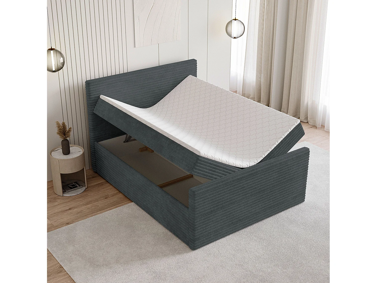 Boxspringbed NOLEN 140x200 cm Set met hoofdbord, bedbodem en matras, Grijs