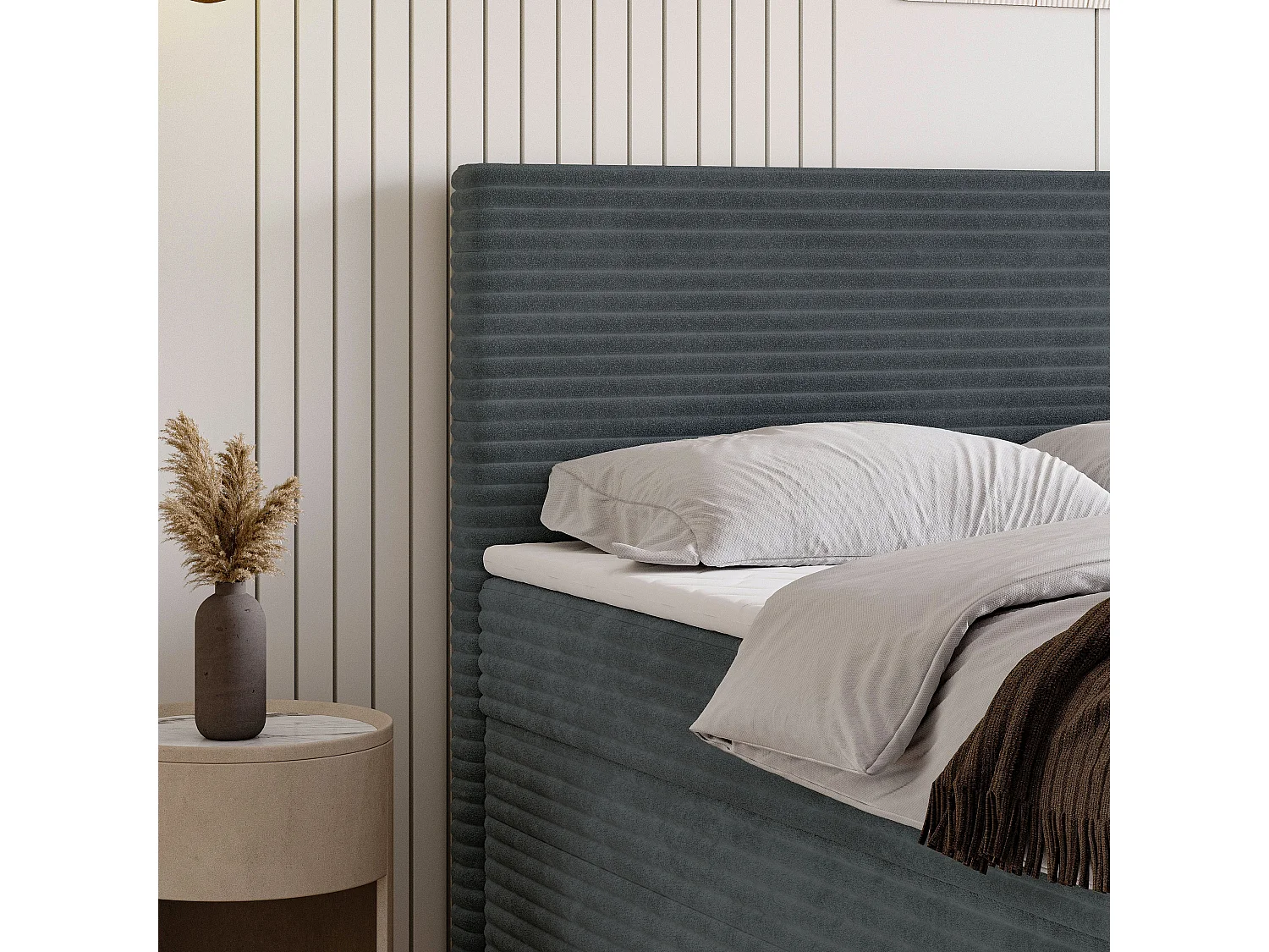 Boxspringbed NOLEN 140x200 cm Set met hoofdbord, bedbodem en matras, Grijs