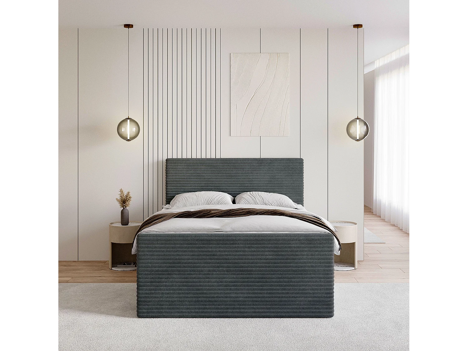 Boxspringbed NOLEN 140x200 cm Set met hoofdbord, bedbodem en matras, Grijs