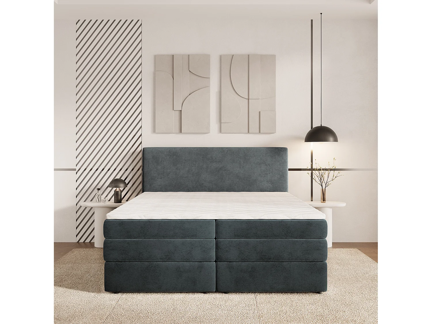 Lit continental MATERN, 140x200 cm, Tissu pelucheux, Gris