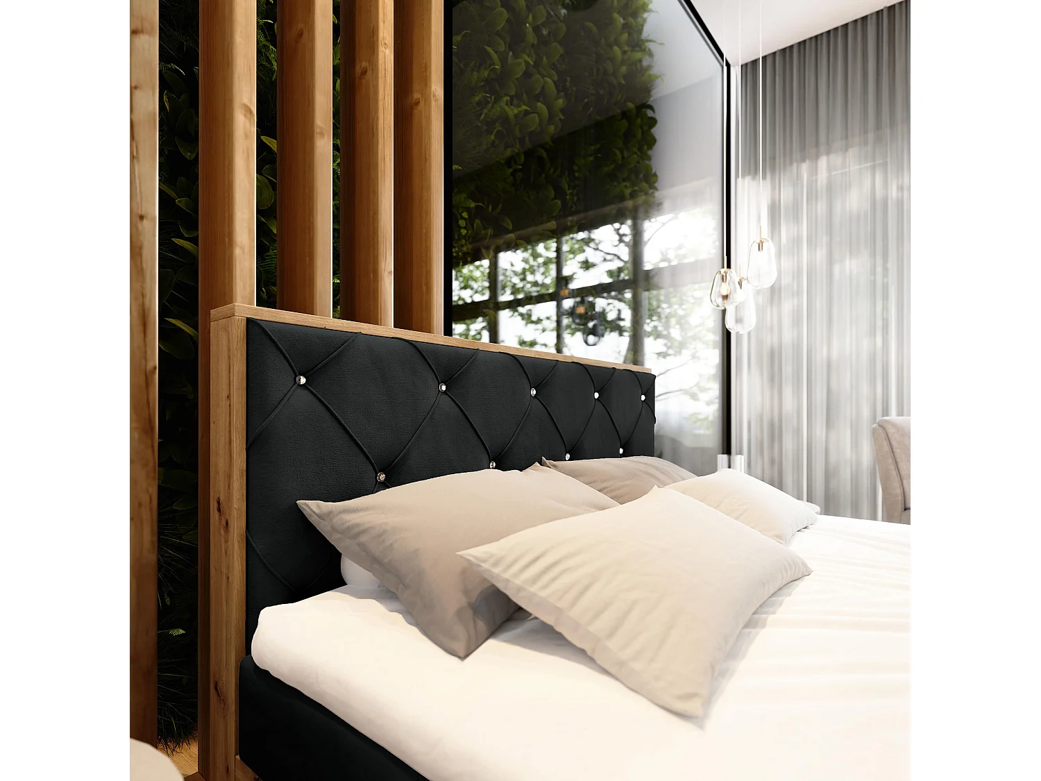 Boxspringbed FOSCO 160x200 cm Set met hoofdbord, bedbodem en matras, Zwart