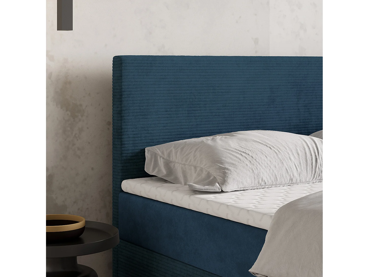 Lit continental TORREL, 160x200 cm, Tissu pelucheux, Bleu