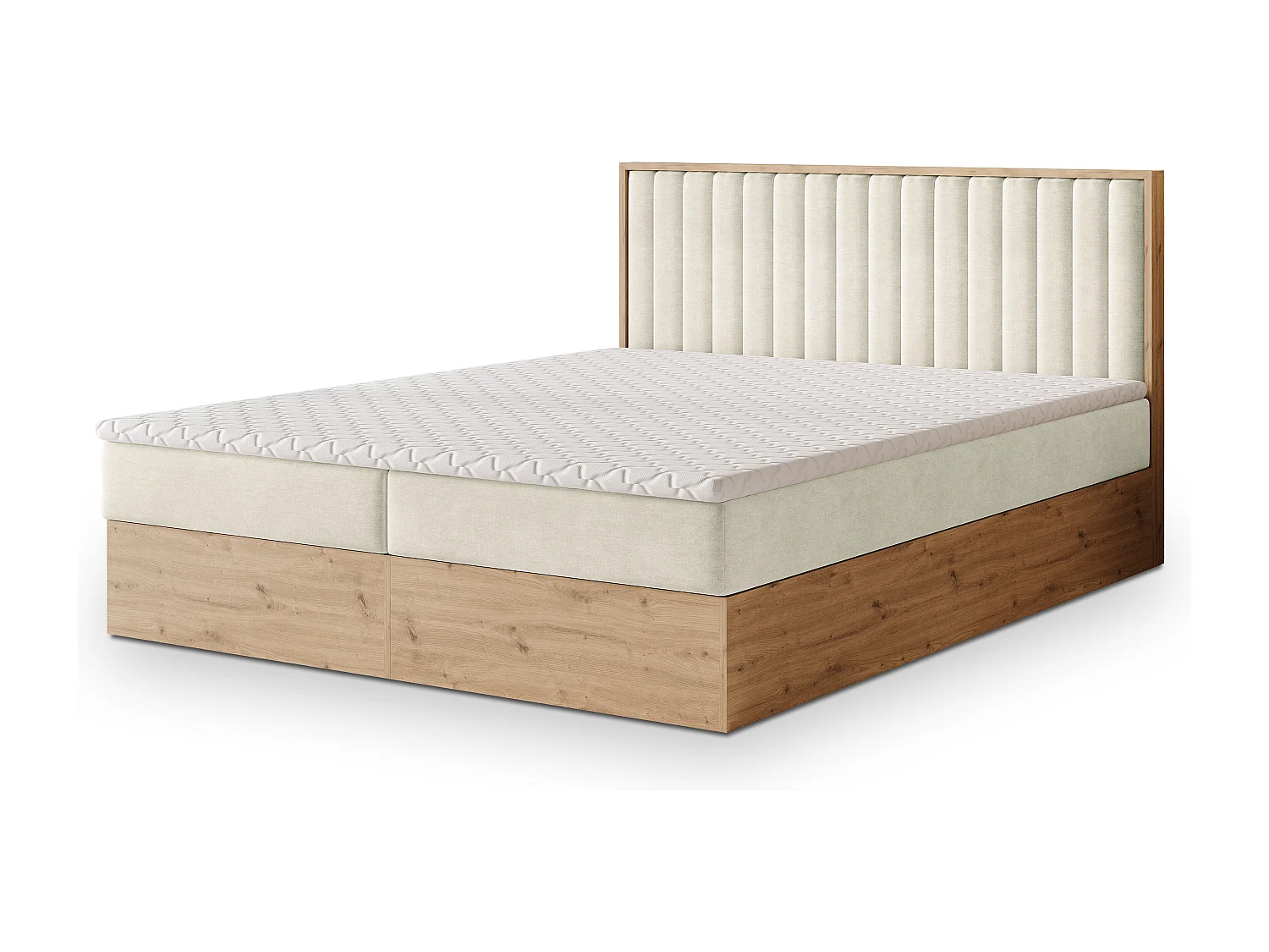 Lit continental VARELI, 140x200 cm, Tissu tressé, Couleur crème