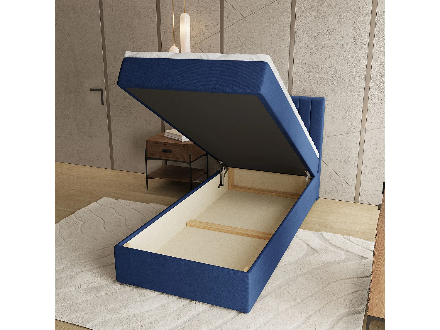 Boxspringbed BRESEL 90x200 cm Set met hoofdbord, bedbodem en matras, Blauw