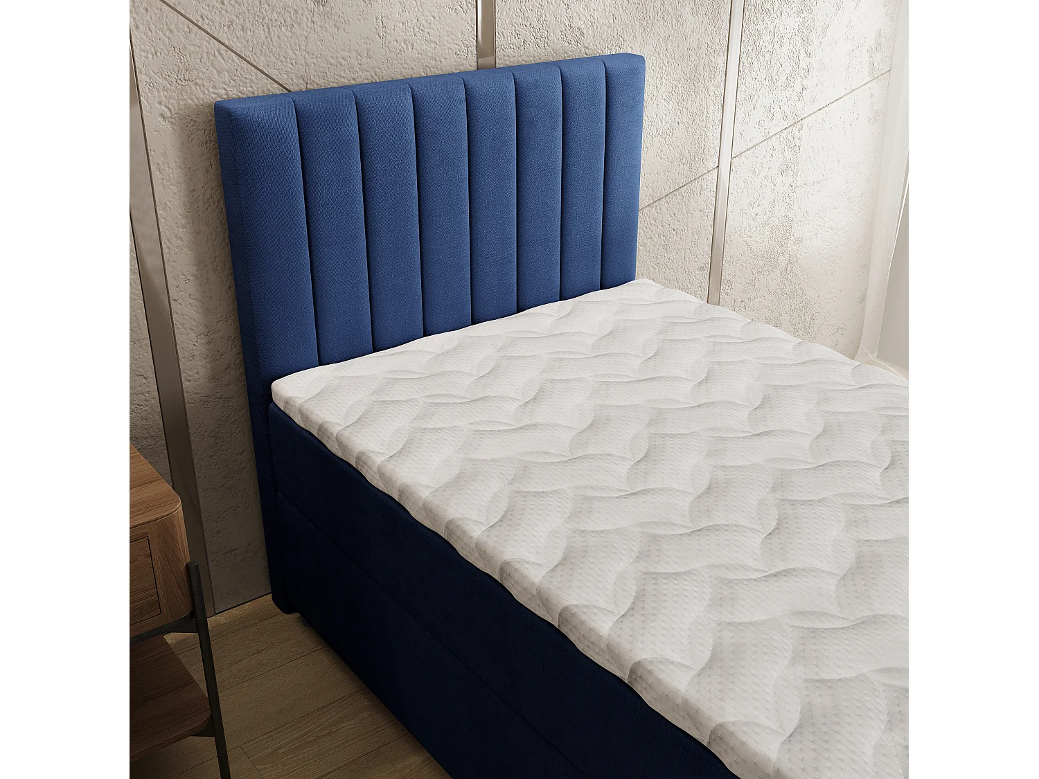 Boxspringbed BRESEL 90x200 cm Set met hoofdbord, bedbodem en matras, Blauw