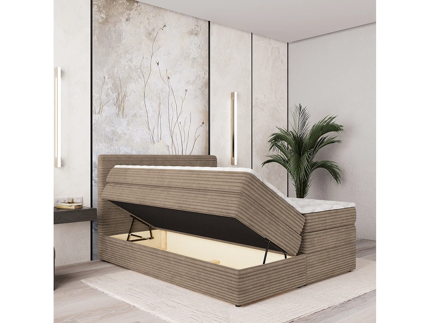 Boxspringbed LUNERA 180x200 cm Set met hoofdbord, bedbodem en matras, Beige