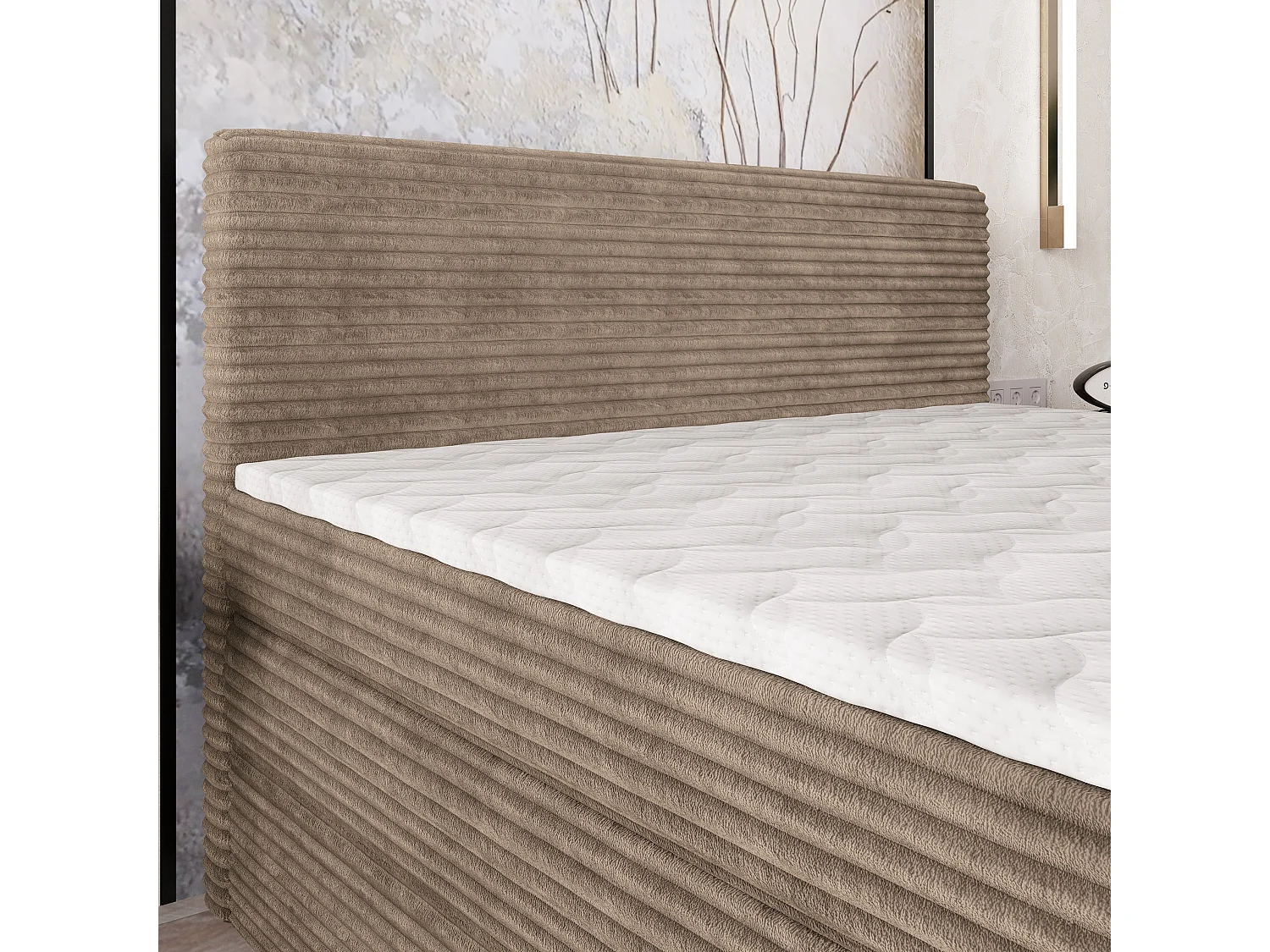 Boxspringbed LUNERA 180x200 cm Set met hoofdbord, bedbodem en matras, Beige