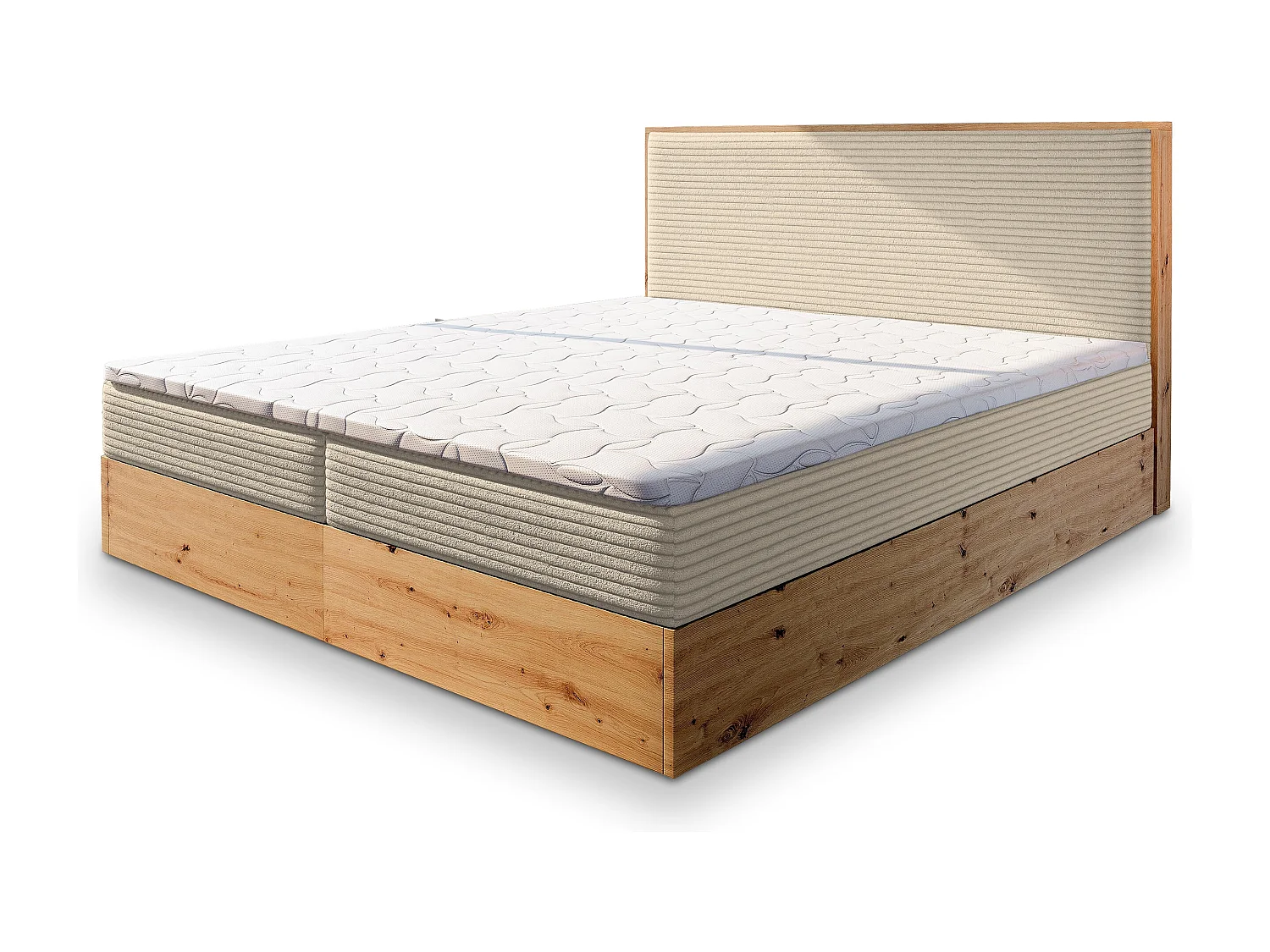 Boxspringbed VERDON 140x200 cm Set met hoofdbord, bedbodem en matras, Crème