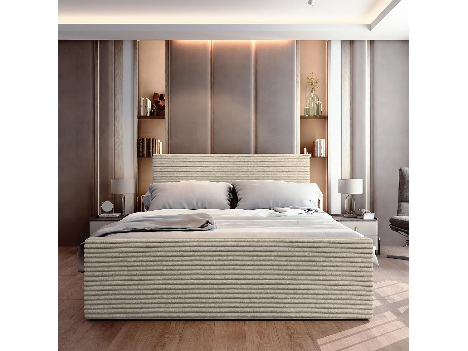 Boxspringbed BRENTO 180x200 cm Set met hoofdbord, bedbodem en matras, Crème