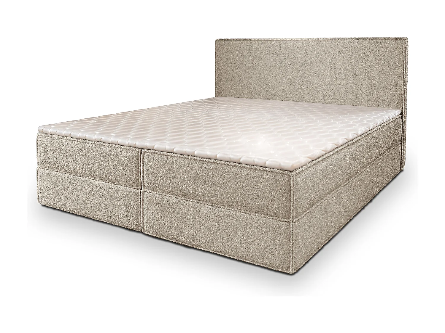 Lit continental PELLIO, 140x200 cm, Tissu bouclé, Beige