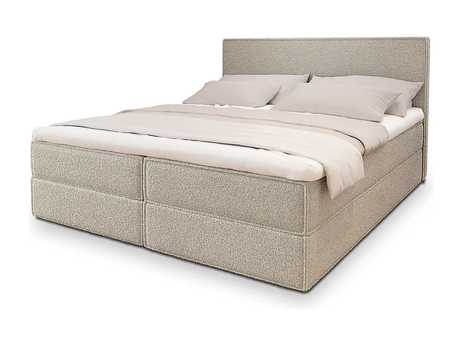 Lit continental PELLIO, 140x200 cm, Tissu bouclé, Beige