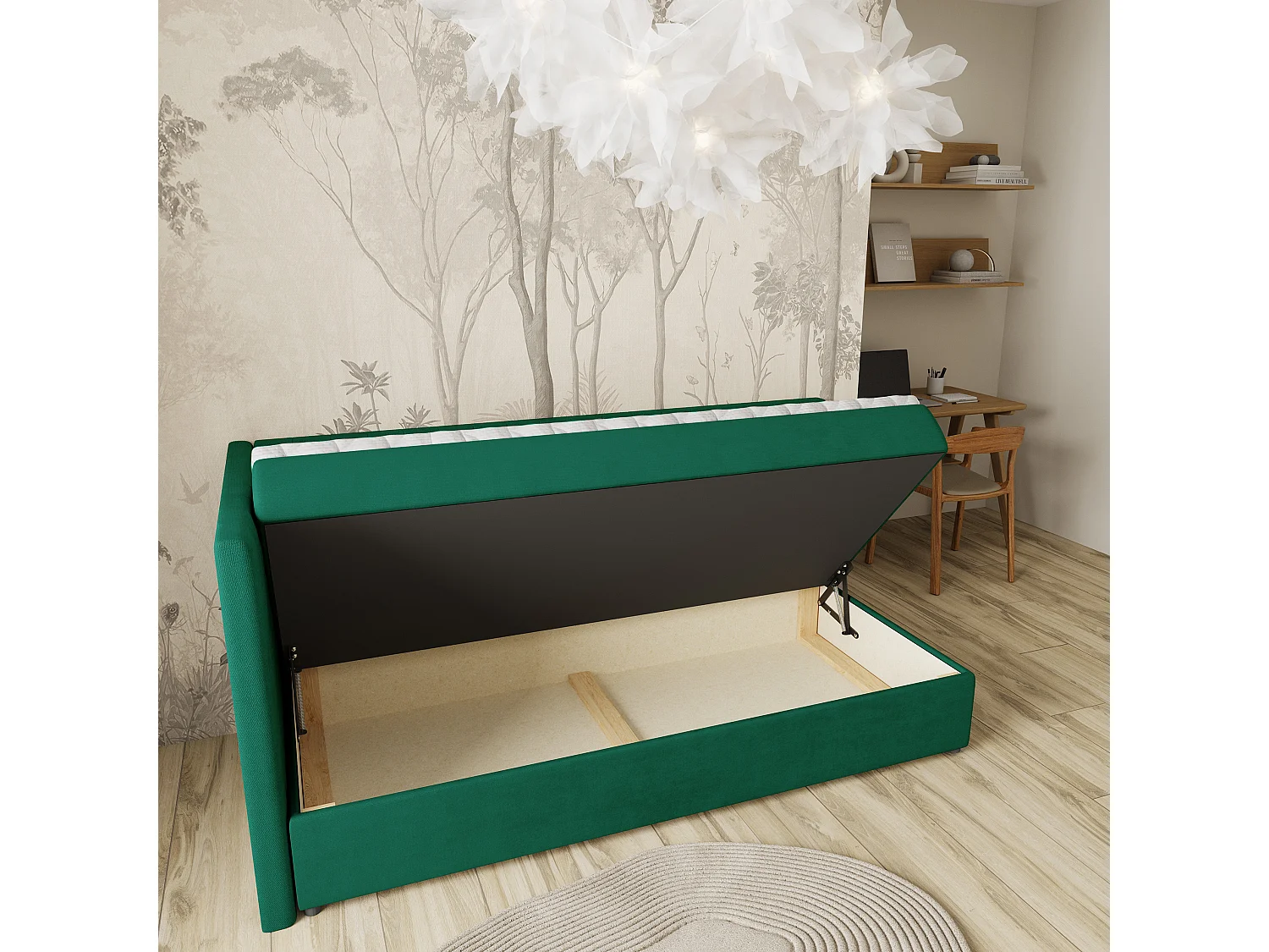 Boxspringbed ARIS 80x200 cm Set met hoofdbord, bedbodem en matras, Dennengroen
