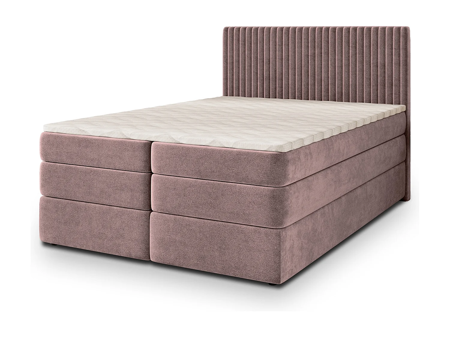Boxspringbed FELBIO 180x200 cm Set met hoofdbord, bedbodem en matras, Poederroze