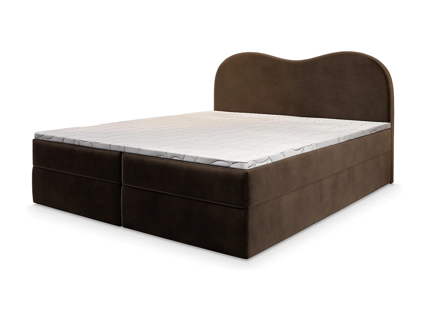 Lit continental FLUVIA, 180x200 cm, Tissu velours, Marron