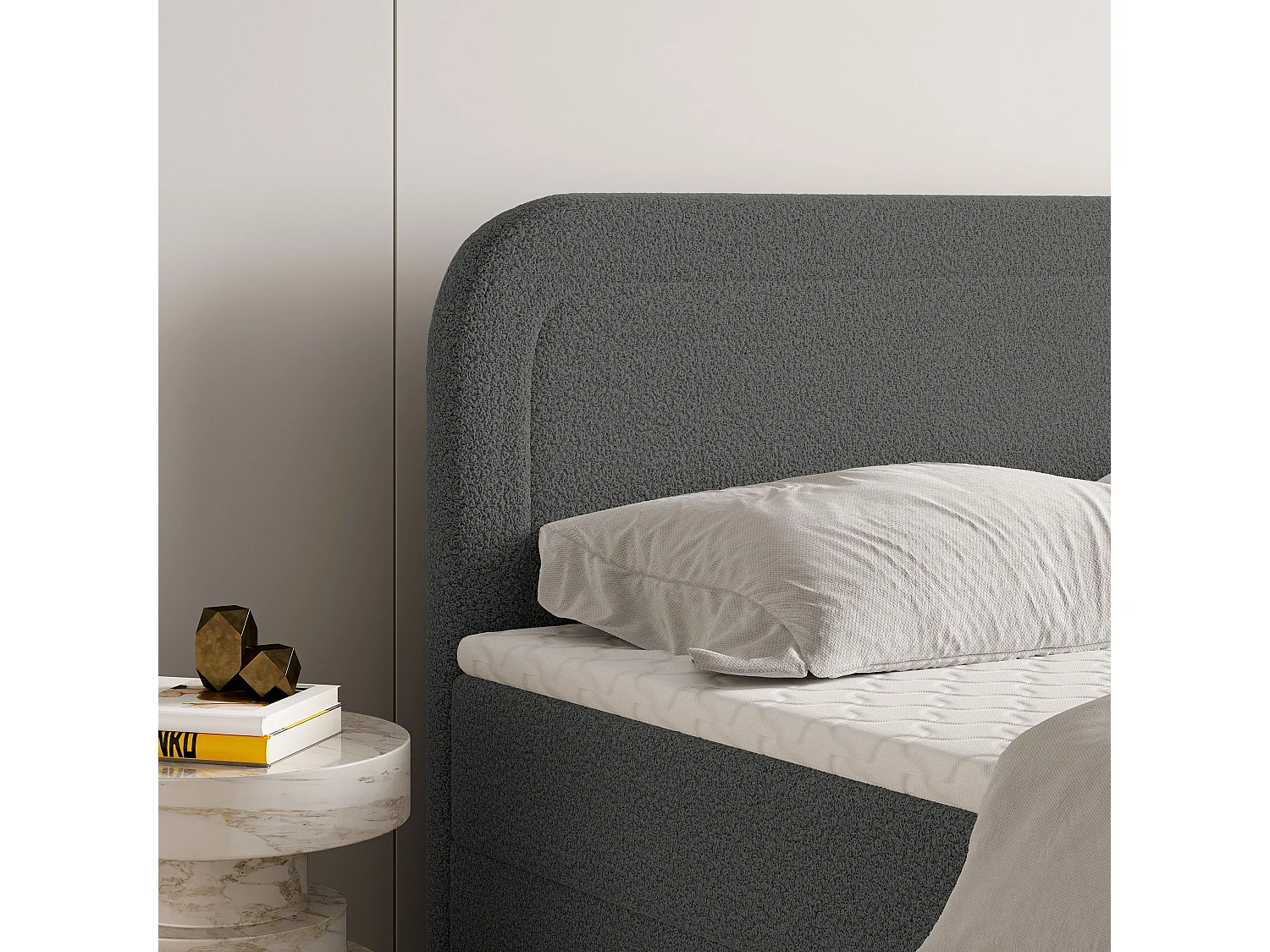 Boxspringbed ARMEL 140x200 cm Set met hoofdbord, bedbodem en matras, Grijs