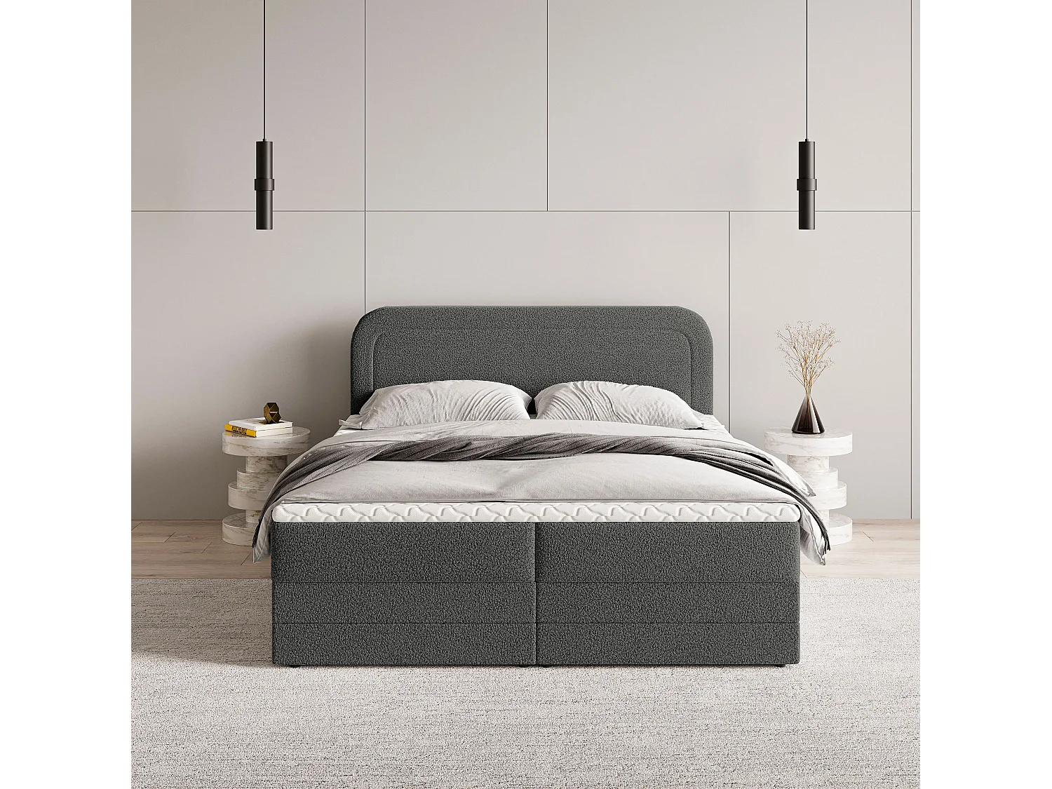 Boxspringbed ARMEL 140x200 cm Set met hoofdbord, bedbodem en matras, Grijs