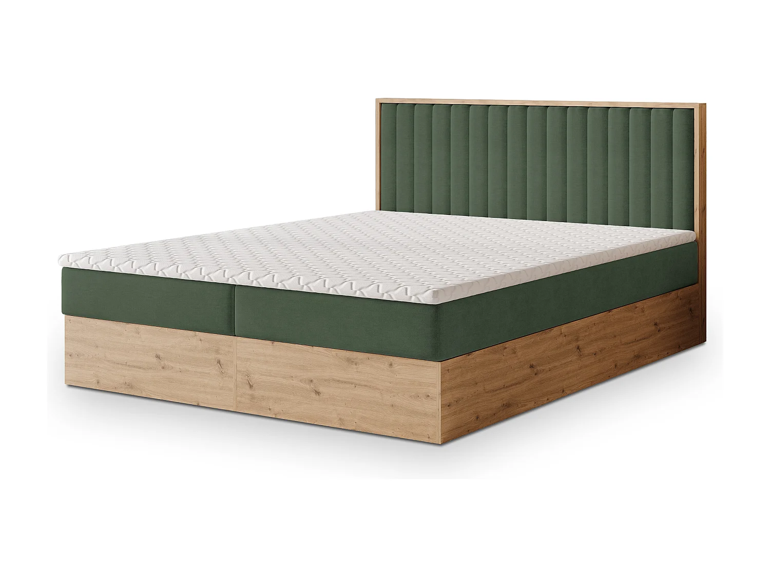 Lit continental VARELI, 160x200 cm, Tissu tressé, Vert