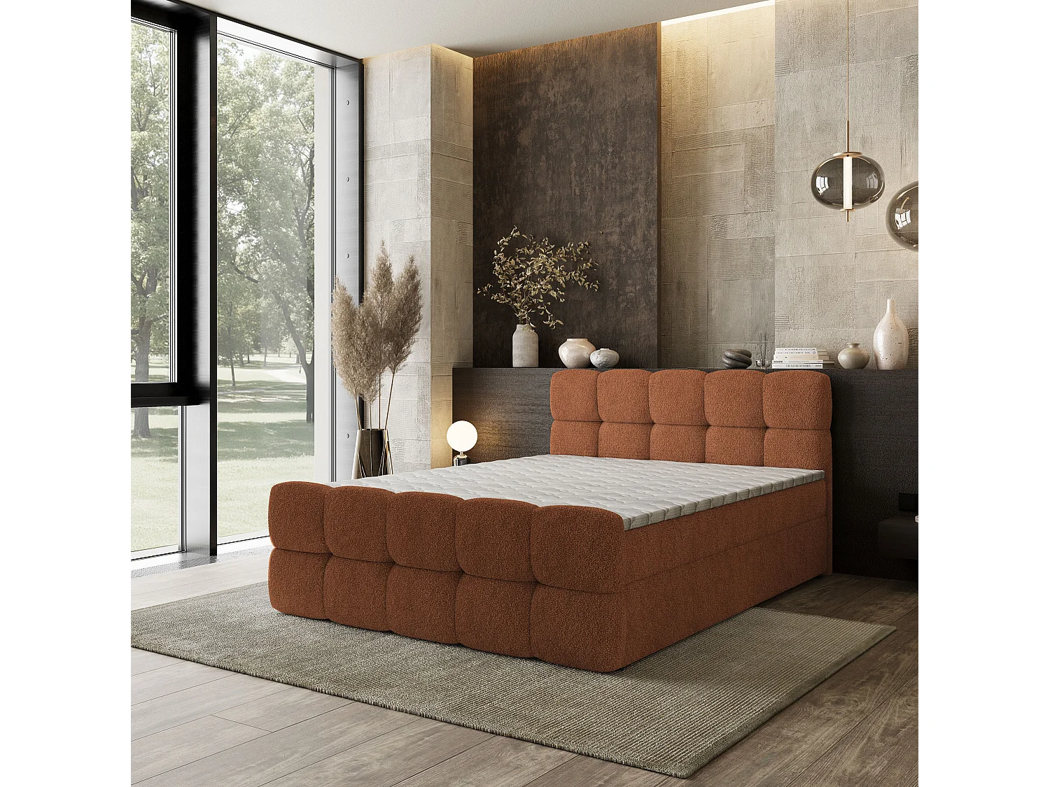 Boxspringbed BRUME 180x200 cm Set met hoofdbord, bedbodem en matras, Koperkleurig