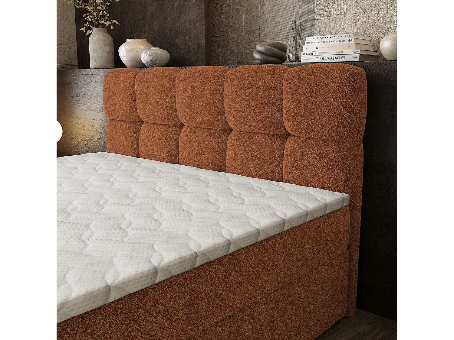 Boxspringbed BRUME 180x200 cm Set met hoofdbord, bedbodem en matras, Koperkleurig
