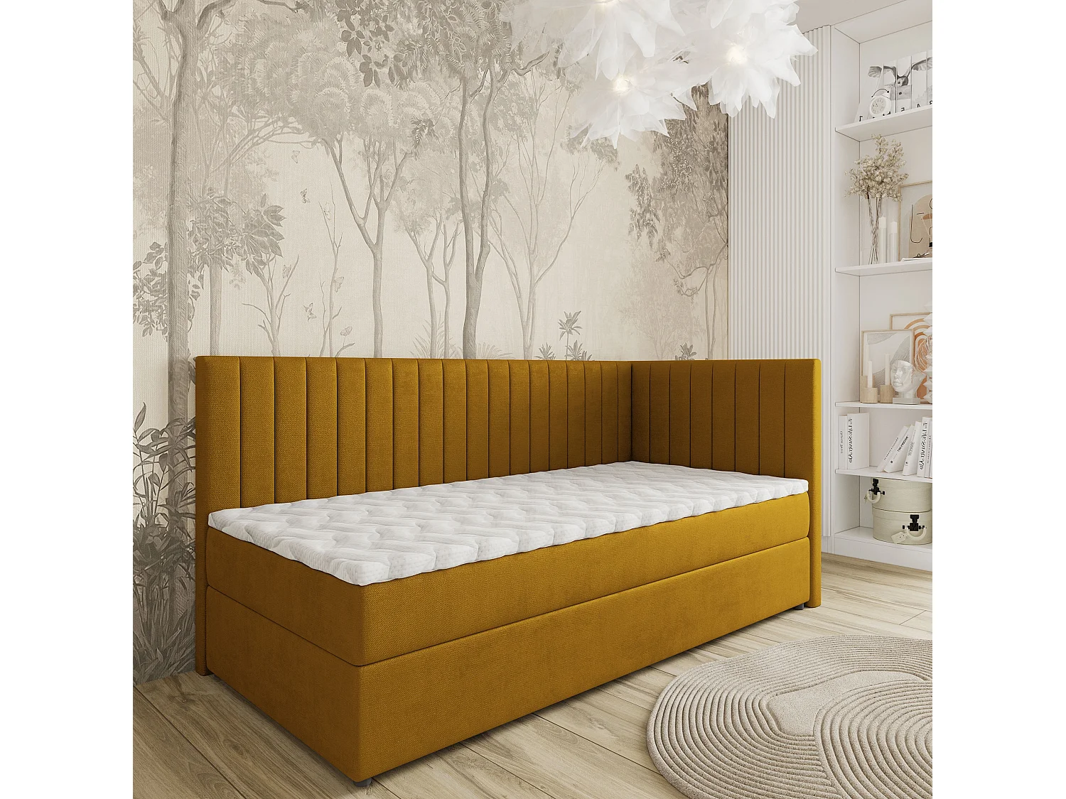Boxspringbed ARIS 100x200 cm Set met hoofdbord, bedbodem en matras, Geel
