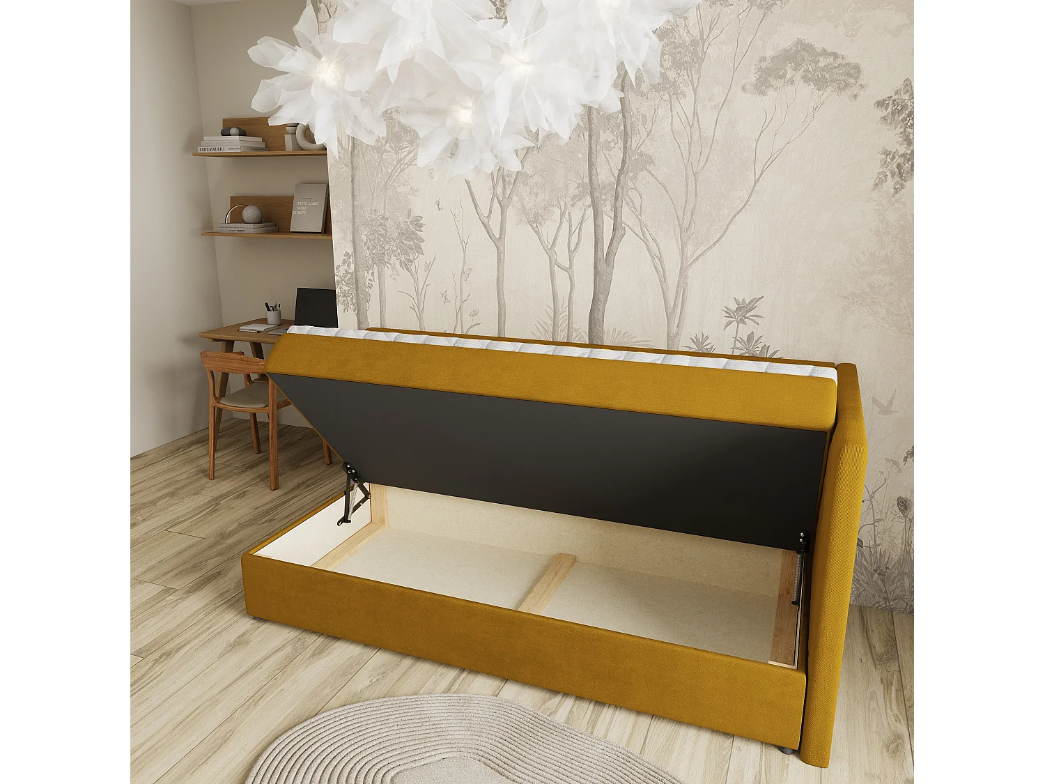 Boxspringbed ARIS 100x200 cm Set met hoofdbord, bedbodem en matras, Geel