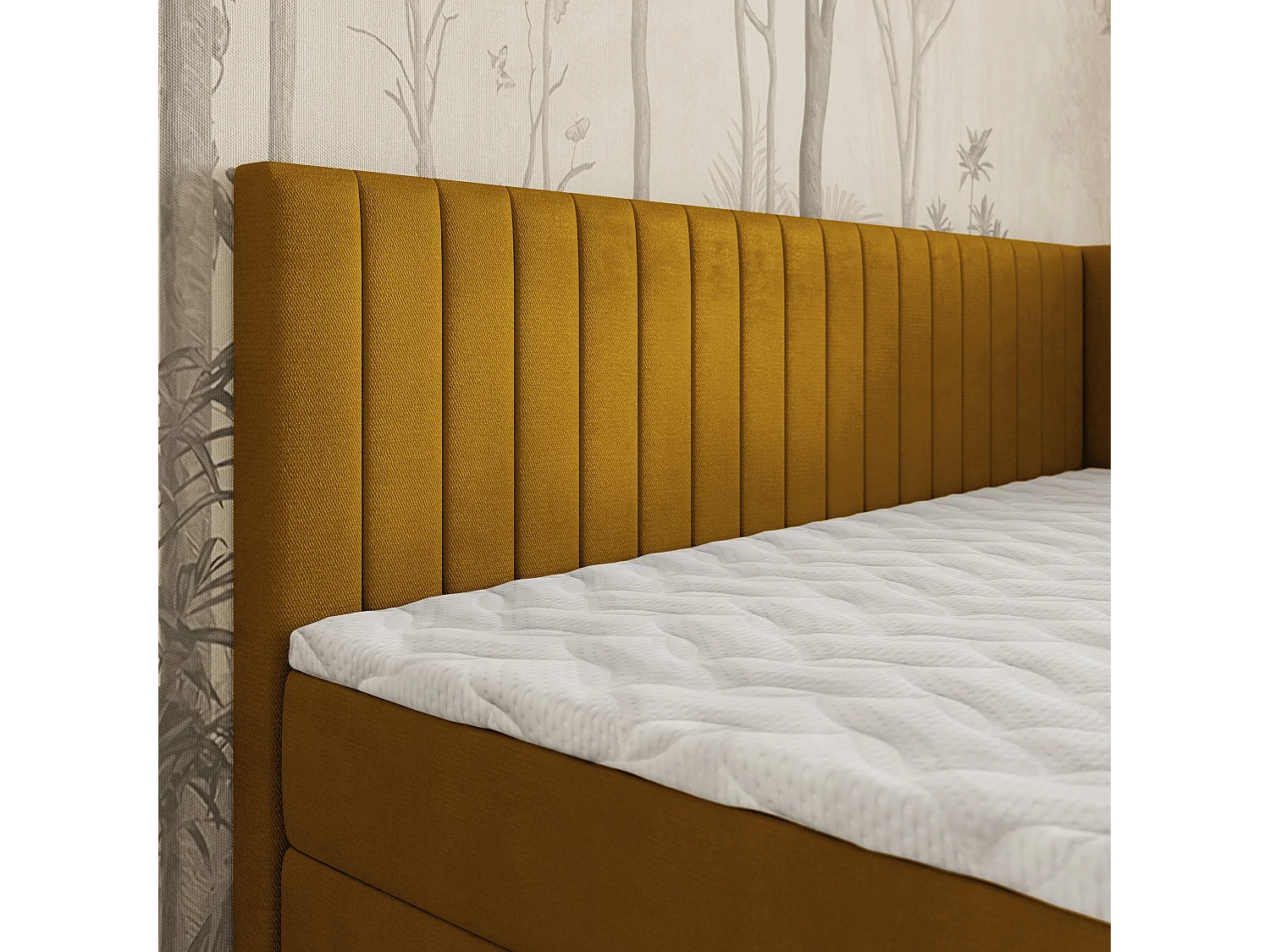 Boxspringbed ARIS 100x200 cm Set met hoofdbord, bedbodem en matras, Geel