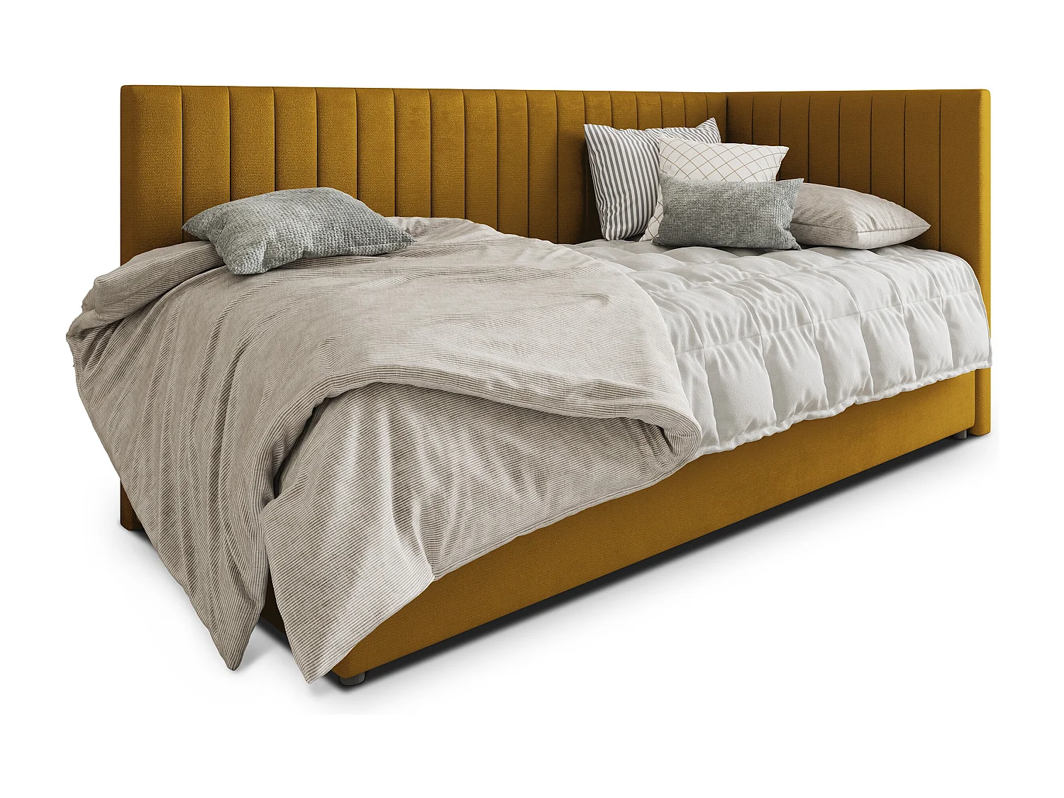 Boxspringbed ARIS 100x200 cm Set met hoofdbord, bedbodem en matras, Geel