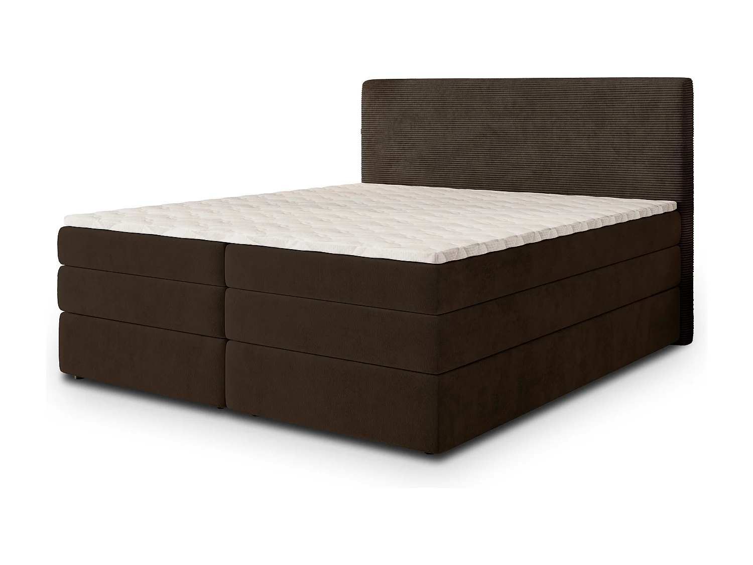 Lit continental MATERN, 160x200 cm, Tissu pelucheux, Marron