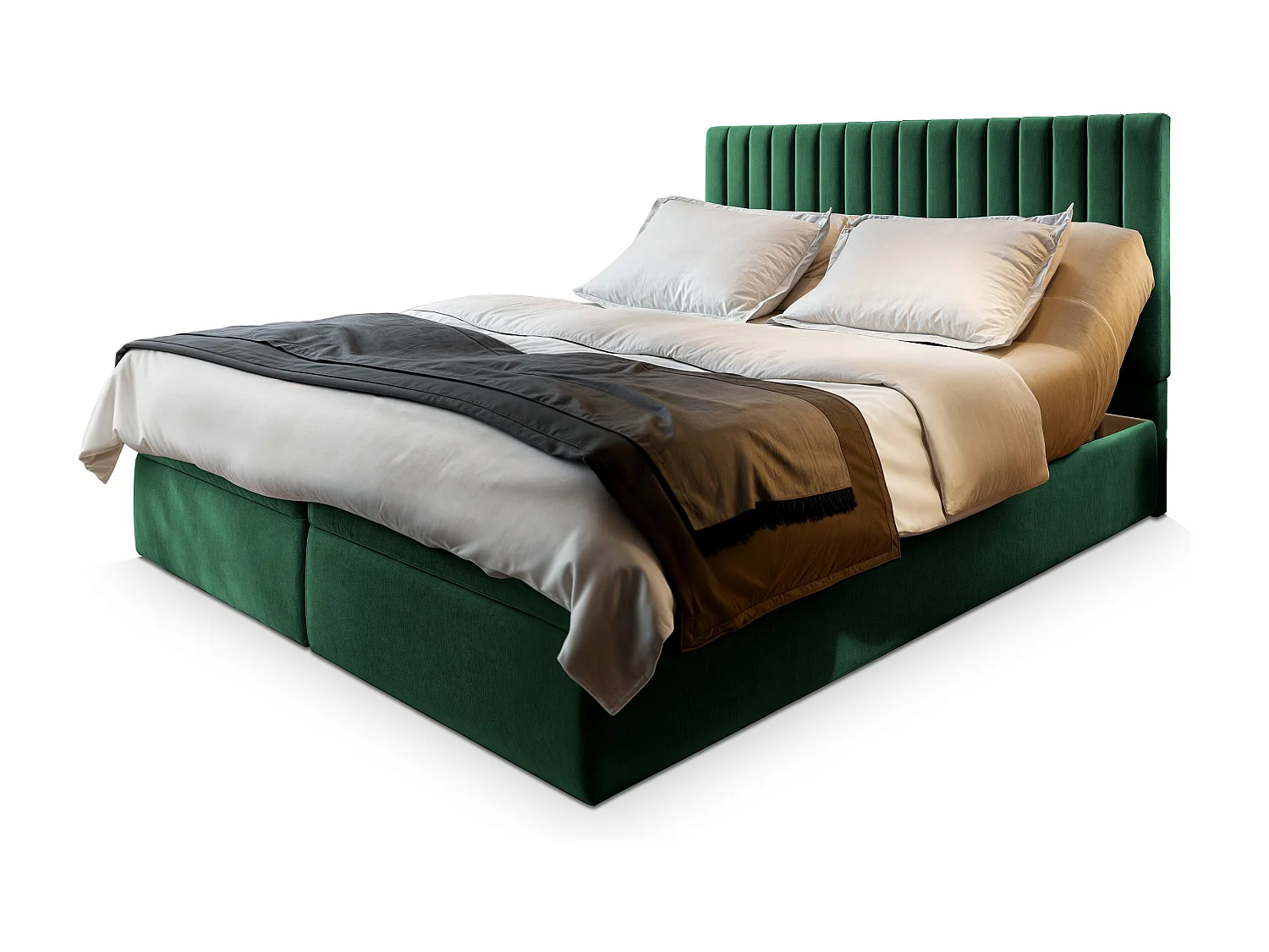 Lit continental MURLO, 180x200 cm, Tissu pelucheux, Vert