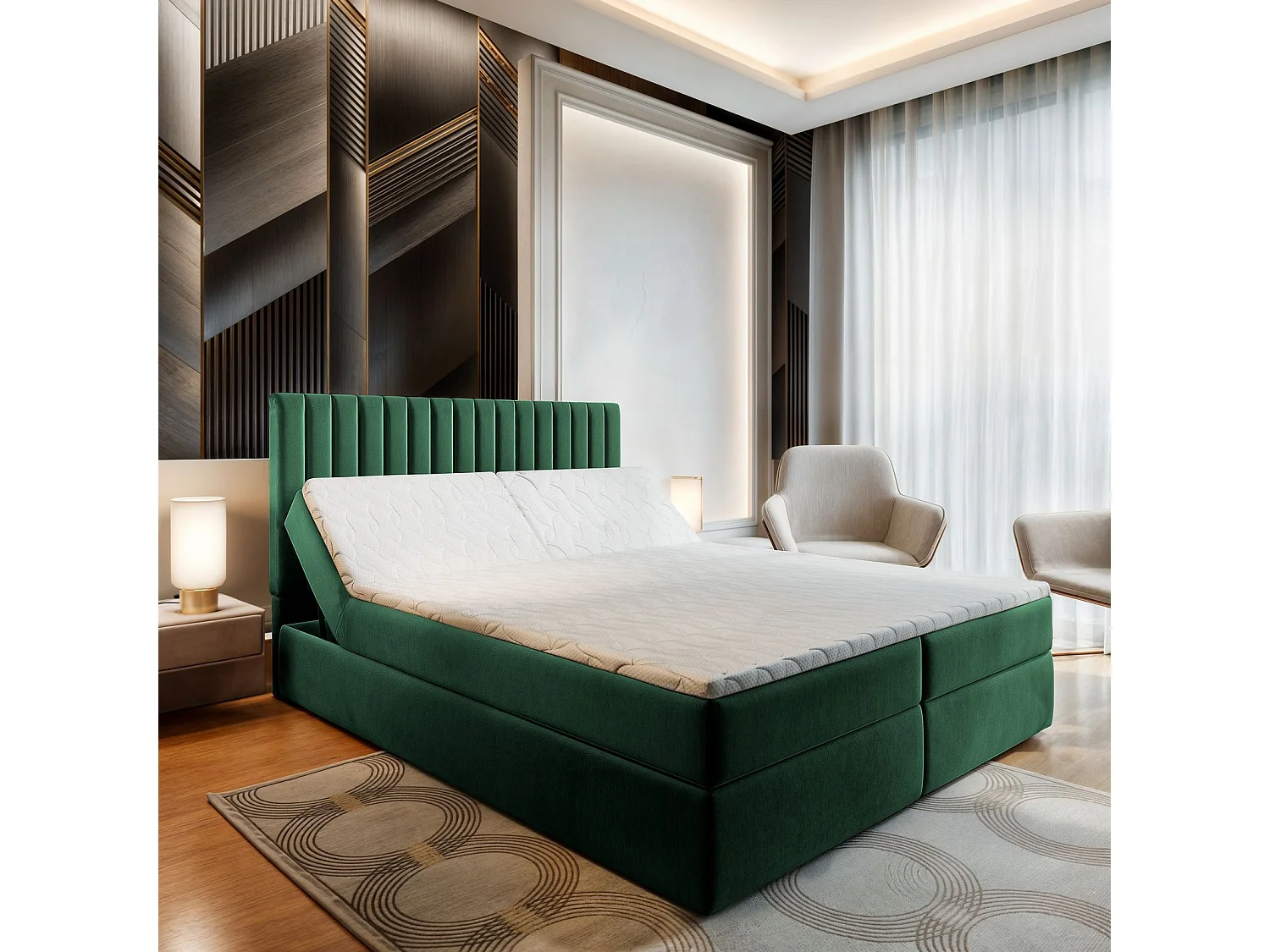 Lit continental MURLO, 180x200 cm, Tissu pelucheux, Vert