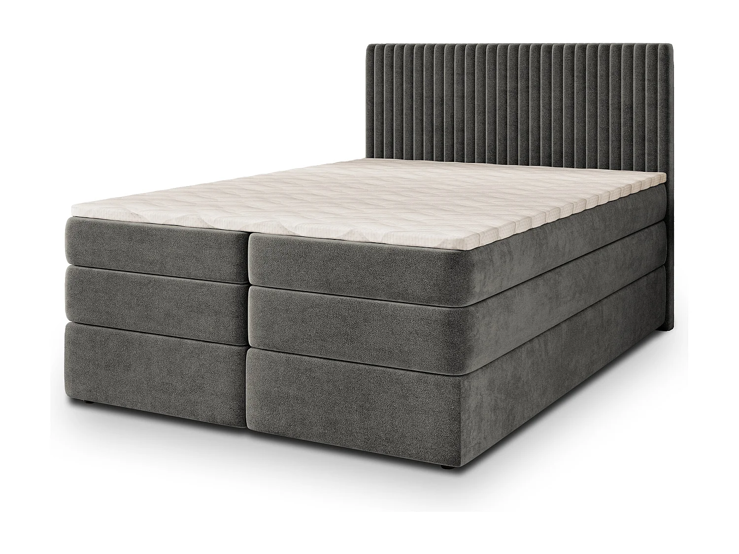Boxspringbed FELBIO 160x200 cm Set met hoofdbord, bedbodem en matras, Grijs