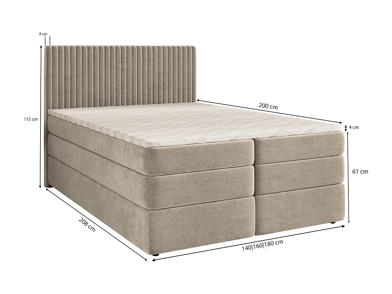 Boxspringbed FELBIO 160x200 cm Set met hoofdbord, bedbodem en matras, Grijs