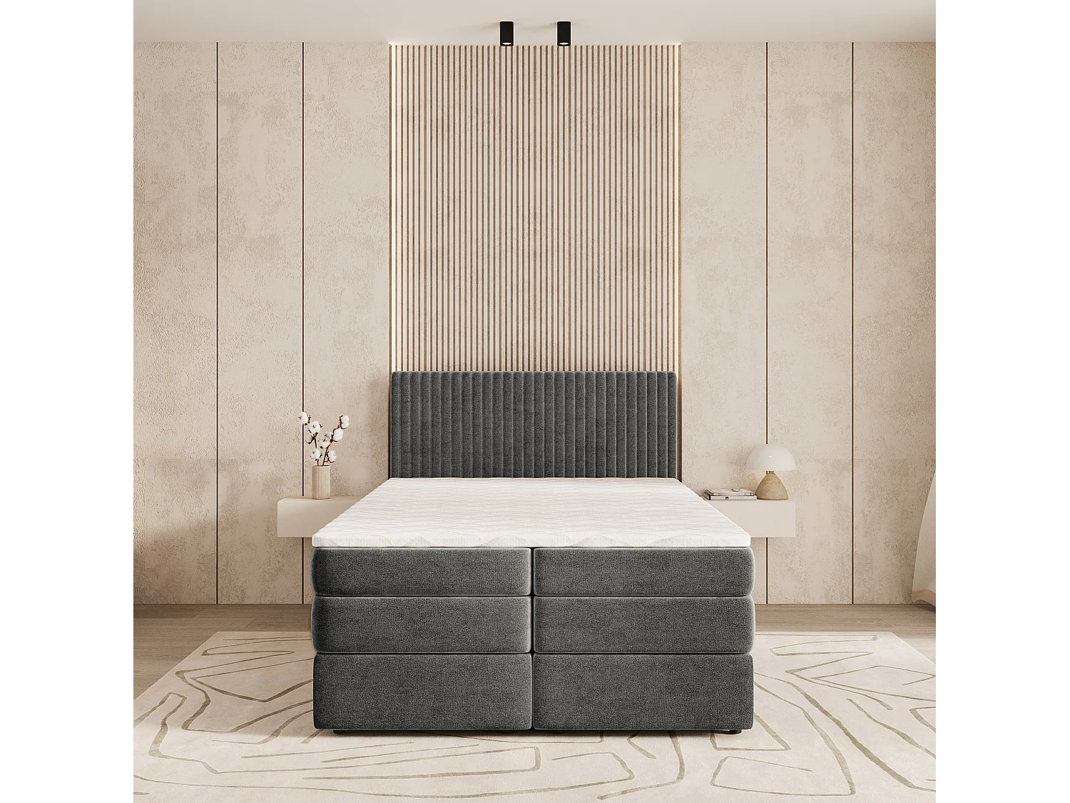 Boxspringbed FELBIO 160x200 cm Set met hoofdbord, bedbodem en matras, Grijs