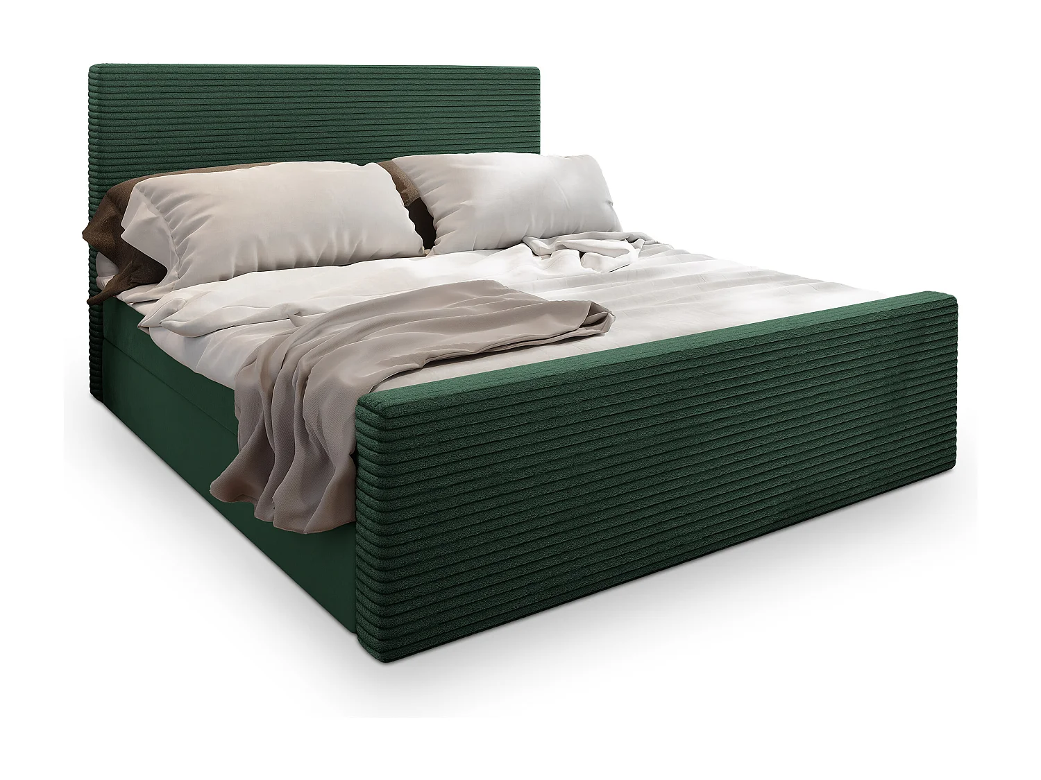 Lit continental ALORIA, 180x200 cm, Tissu pelucheux, Vert
