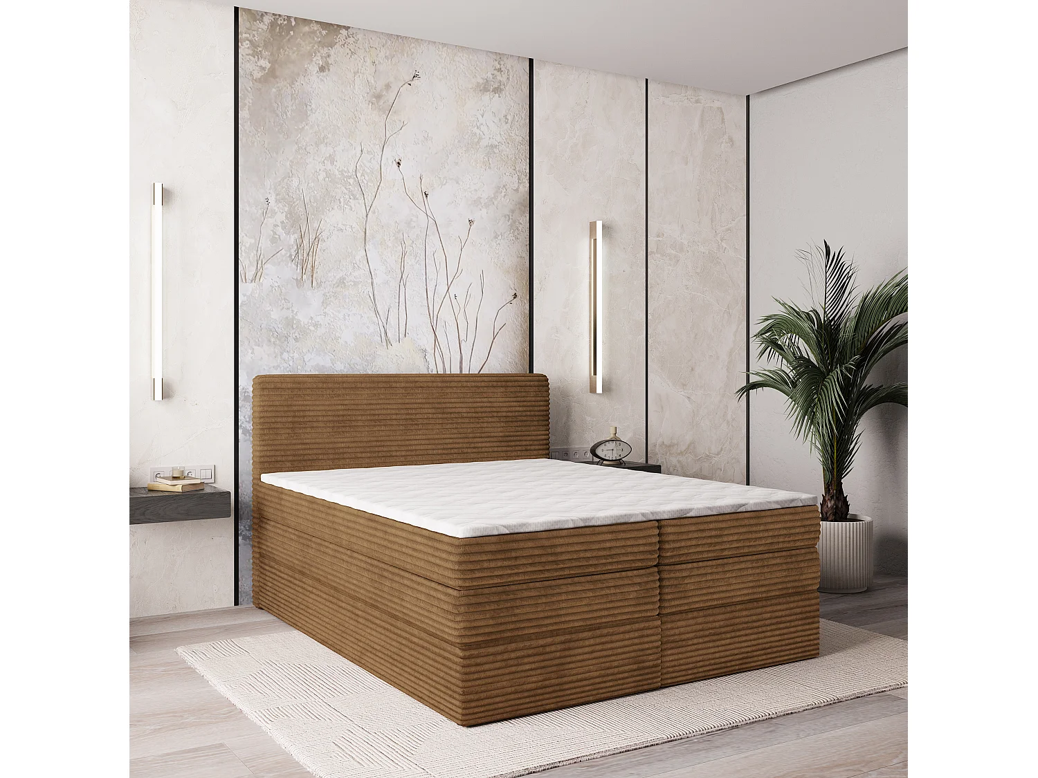 Boxspringbed LUNERA 160x200 cm Set met hoofdbord, bedbodem en matras, Koperkleurig