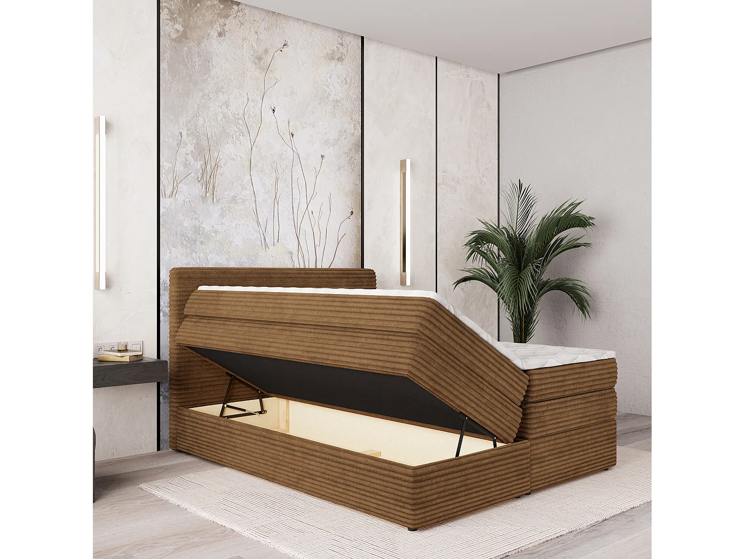 Boxspringbed LUNERA 160x200 cm Set met hoofdbord, bedbodem en matras, Koperkleurig