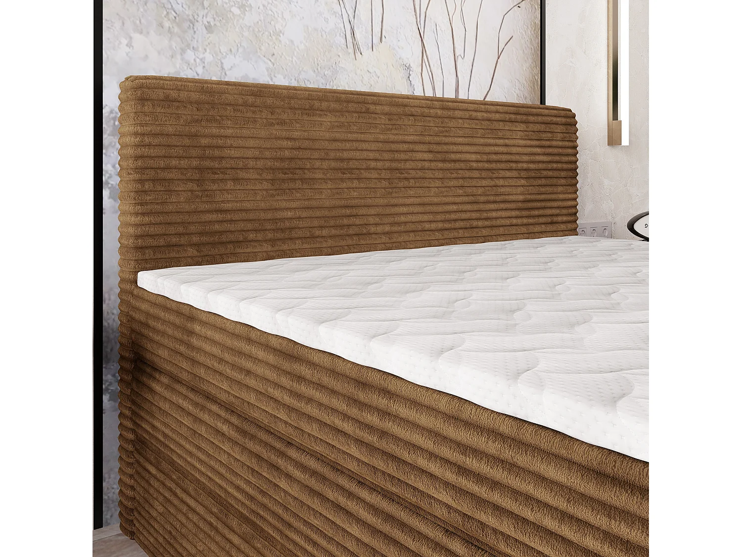 Boxspringbed LUNERA 160x200 cm Set met hoofdbord, bedbodem en matras, Koperkleurig