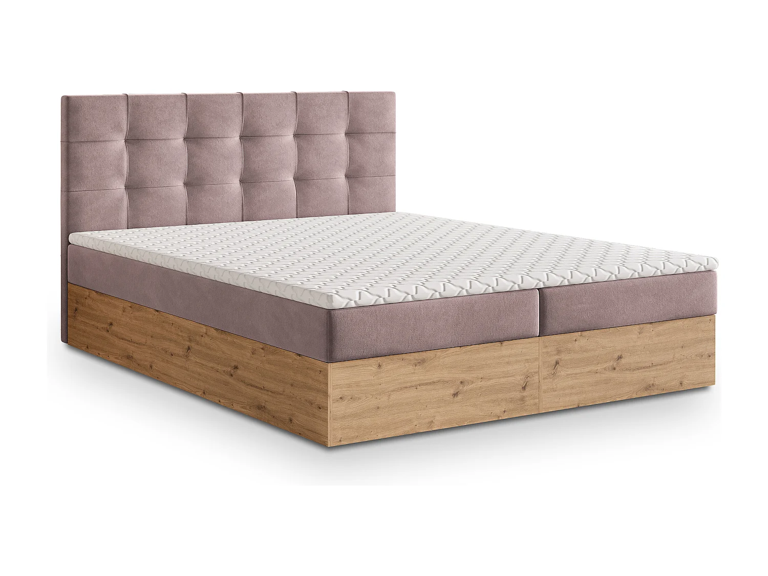 Lit continental MOLVEN, 160x200 cm, Tissu tressé, Rose