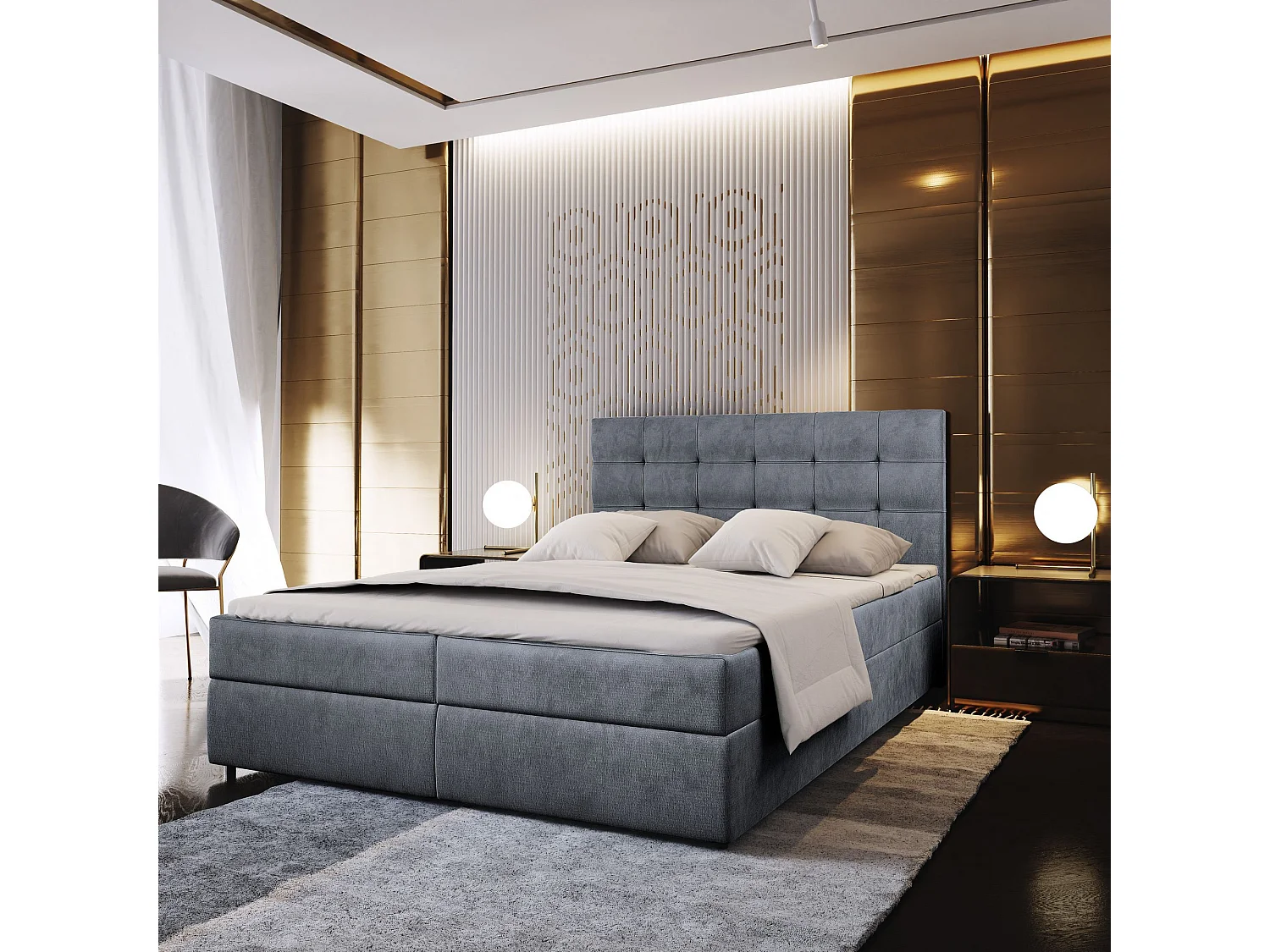Boxspringbed GLOS 180x200 cm Set met hoofdbord, bedbodem en matras, Grijs