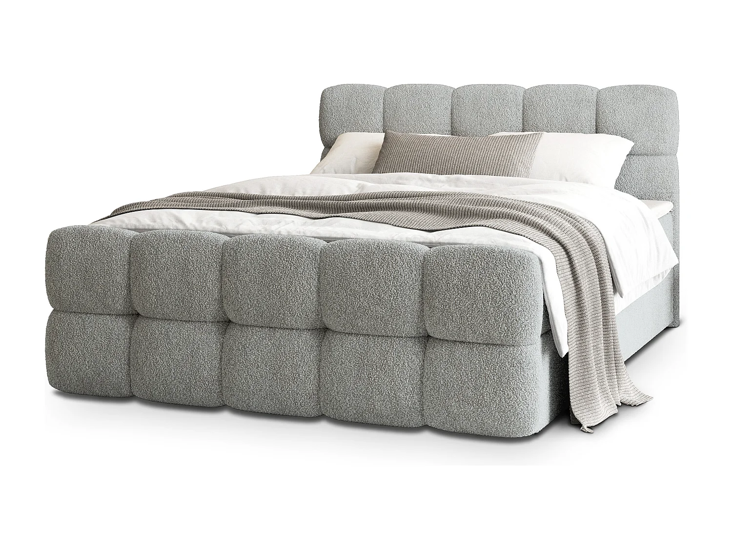 Boxspringbed BRUME 140x200 cm Set met hoofdbord, bedbodem en matras, Lichtgrijs