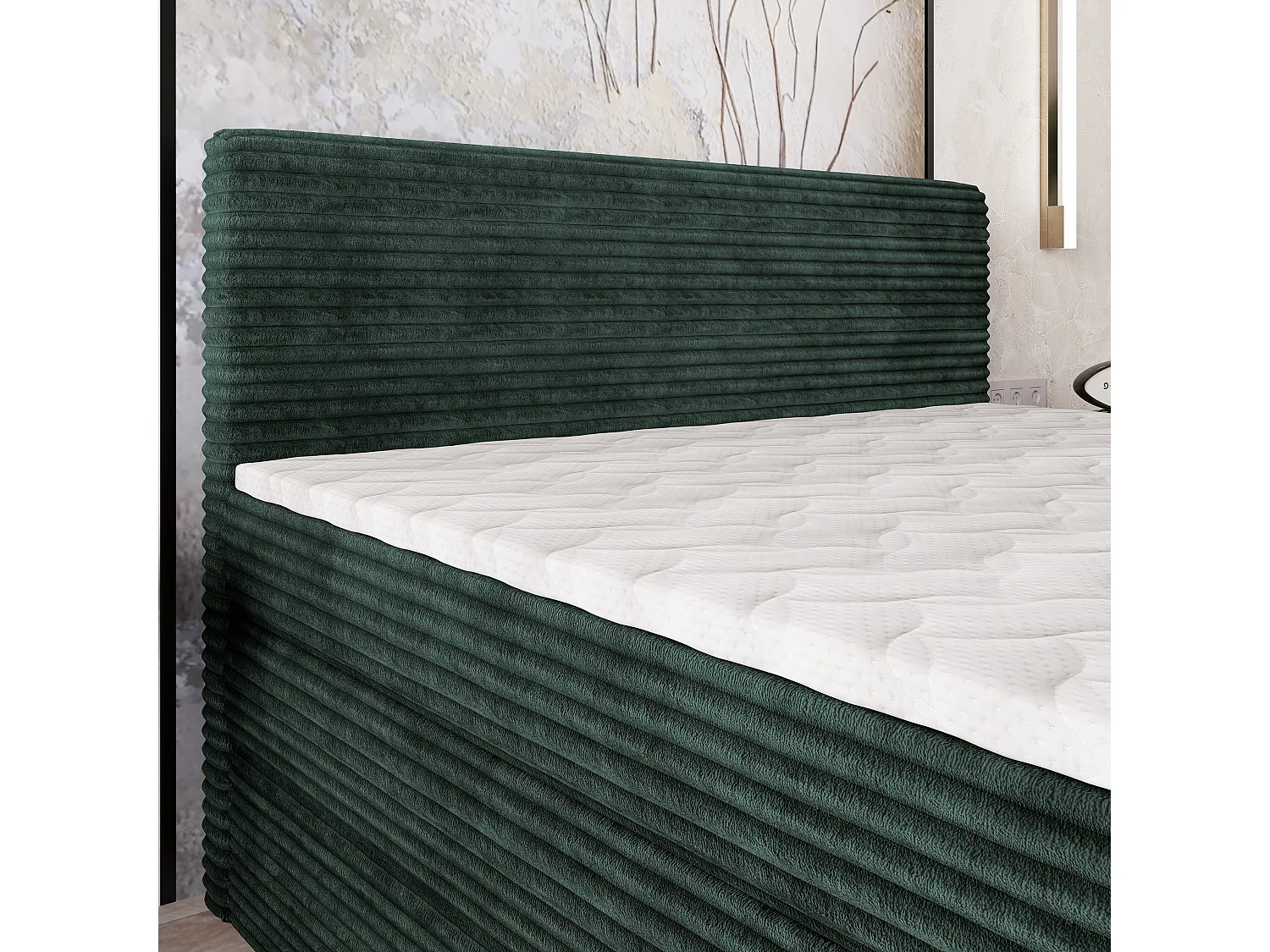 Boxspringbed LUNERA 180x200 cm Set met hoofdbord, bedbodem en matras, Dennengroen